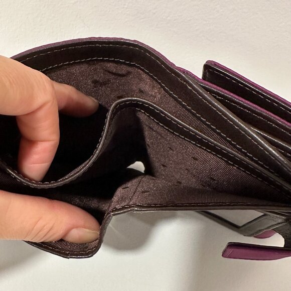 NWOT Kate Spade Wallet Purple Nylon with Brown Leather & Polkadot Interior - Picture 6 of 14